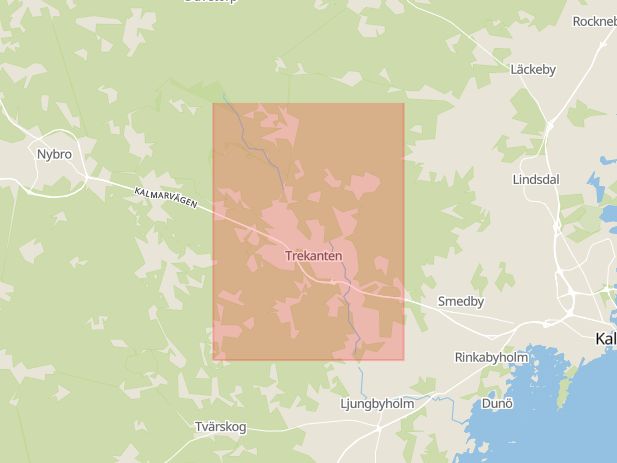 Karta som med röd fyrkant ramar in Trekanten, Nybro, Kalmar län