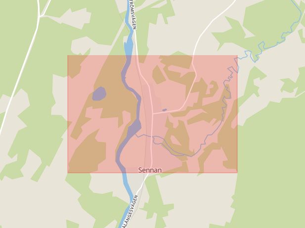Karta som med röd fyrkant ramar in Halmstad, Sennan, Varberg, Annebergsvägen, Hallands län