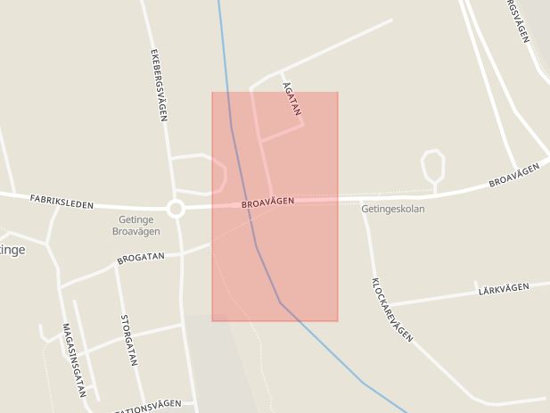Karta som med röd fyrkant ramar in Getinge, Halmstad, Hallands län