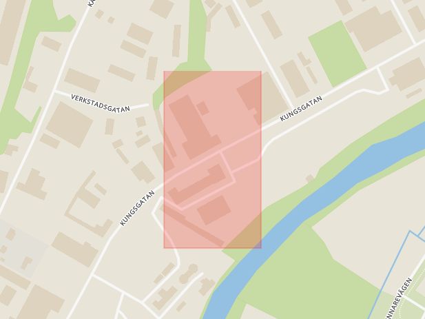 Karta som med röd fyrkant ramar in Karlsrovägen, Ljungby, Kronobergs län