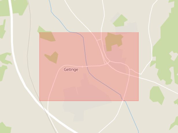 Karta som med röd fyrkant ramar in Getinge, Hallands län
