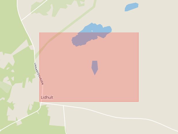 Karta som med röd fyrkant ramar in Lidhult, Ljungby, Kronobergs län