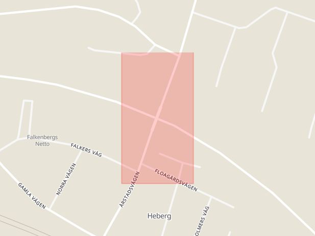Karta som med röd fyrkant ramar in Heberg, Falkenberg, Hallands län