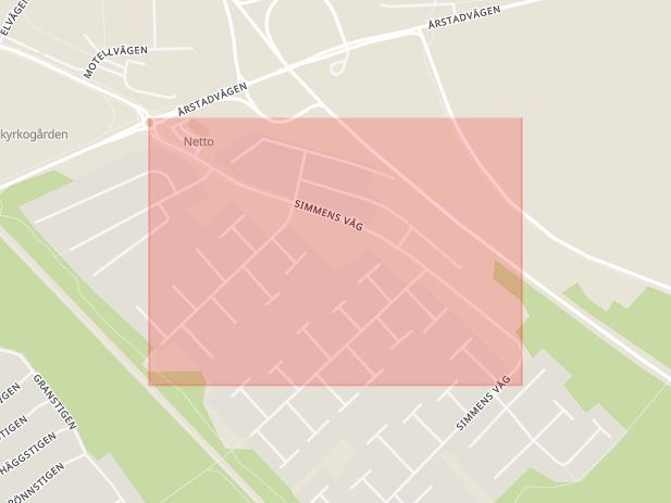 Karta som med röd fyrkant ramar in Slättenvägen, Falkenberg, Hallands län