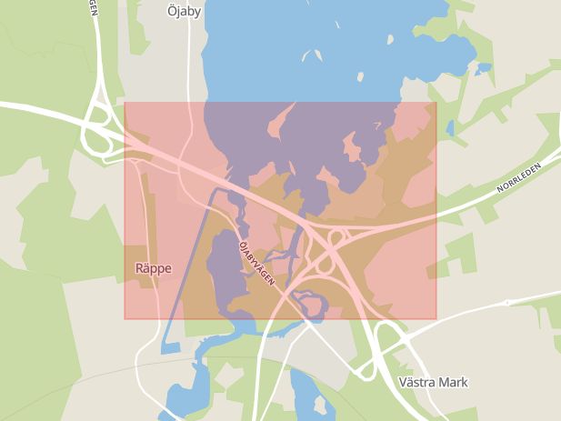 Karta som med röd fyrkant ramar in Trafikplats Helgevärma, Växjö, Kronobergs län