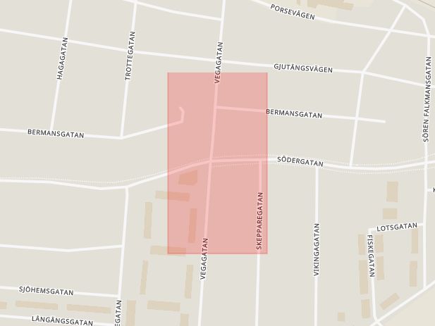 Karta som med röd fyrkant ramar in Falkenberg, Västra Gärdet, Halmstad, Bankgatan, Hallands län