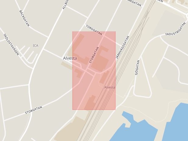 Karta som med röd fyrkant ramar in Centralplan, Alvesta, Kronobergs län