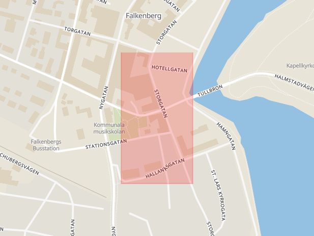 Karta som med röd fyrkant ramar in Kungsbacka, Falkenberg, Hallands län