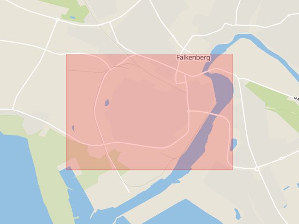 Karta som med röd fyrkant ramar in Falkenberg, Västra Gärdet, Hallands län