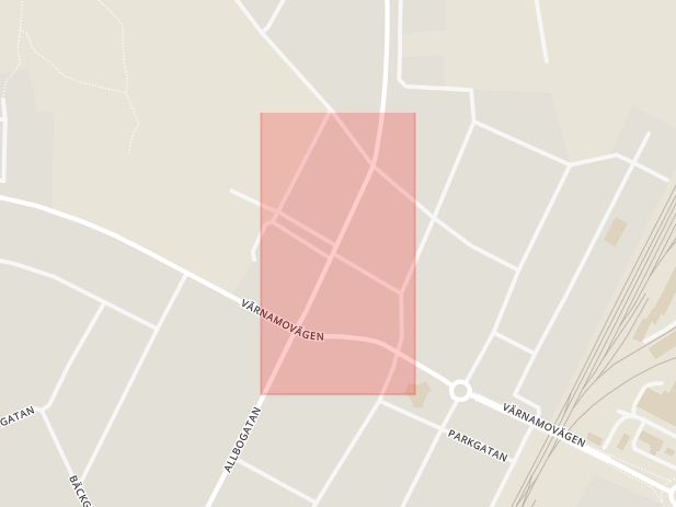 Karta som med röd fyrkant ramar in Villan, Alvesta, Kronobergs län