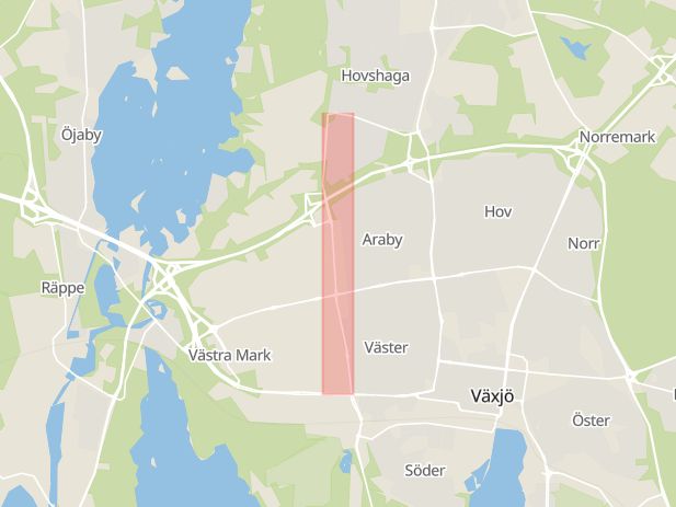 Karta som med röd fyrkant ramar in Araby, Växjö, Kronobergs län