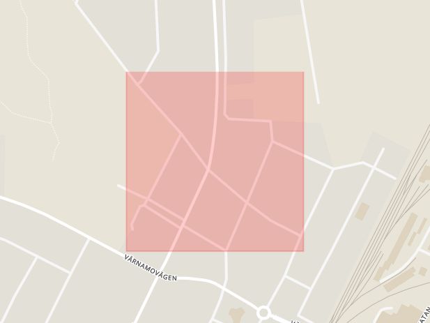 Karta som med röd fyrkant ramar in Trädgårdsgatan, Alvesta, Kronobergs län