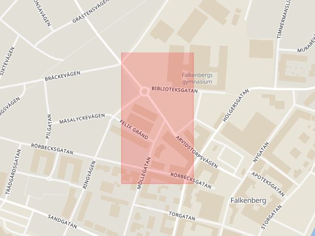Karta som med röd fyrkant ramar in Falkenberg, Halmstad, Hallands län