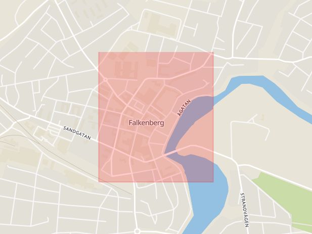 Karta som med röd fyrkant ramar in Falkenberg, Holgersgatan, Hallands län