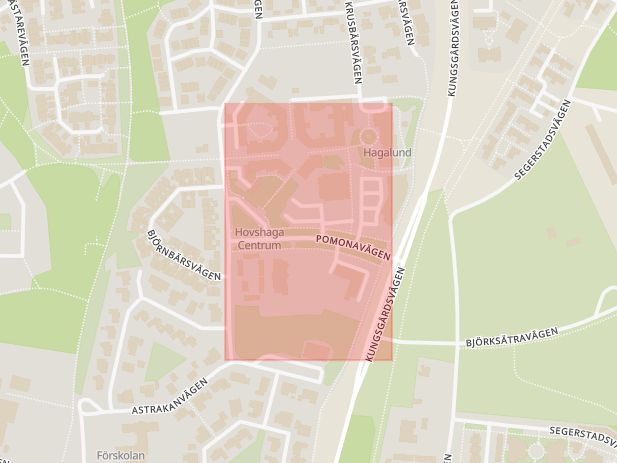 Karta som med röd fyrkant ramar in Pomonavägen, Växjö, Kronobergs län