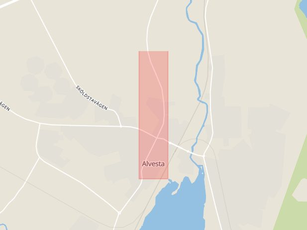 Karta som med röd fyrkant ramar in Allbogatan, Alvesta, Kronobergs län