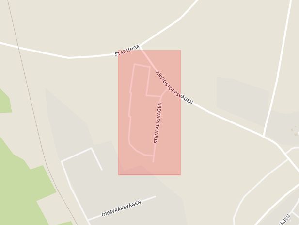 Karta som med röd fyrkant ramar in Falkenberg, Stenfalksvägen, Hallands län