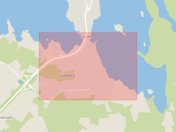 Karta som med röd fyrkant ramar in Sandsbro, Växjö, Kronobergs län