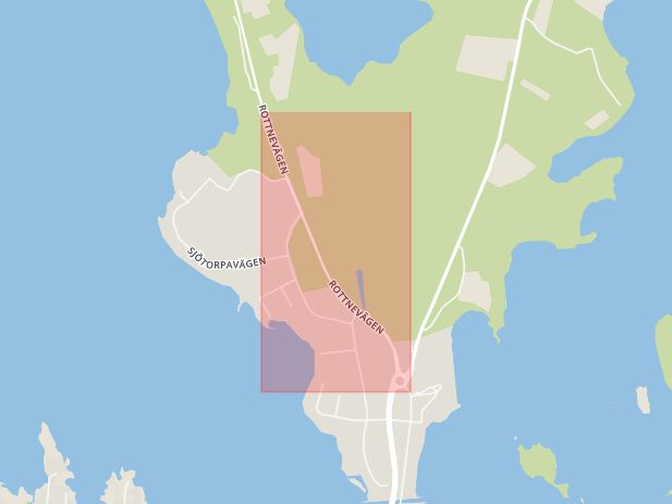 Karta som med röd fyrkant ramar in Rottne, Rottnevägen, Växjö, Kronobergs län