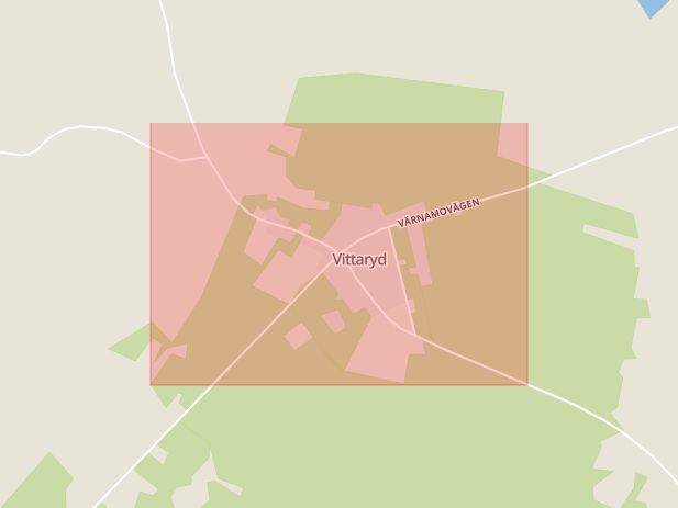 Karta som med röd fyrkant ramar in Vittaryd, Ljungby, Kronobergs län