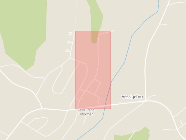Karta som med röd fyrkant ramar in Vessigebro, Järnvägsgatan, Falkenberg, Hallands län
