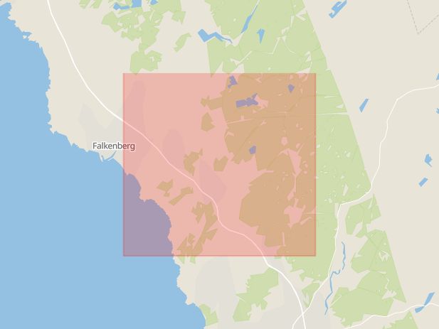 Karta som med röd fyrkant ramar in Falkenberg, Halmstad, Halland, Hallands län