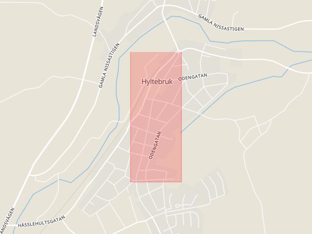 Karta som med röd fyrkant ramar in Hylte, Nyhem, Storgatan, Hallands län