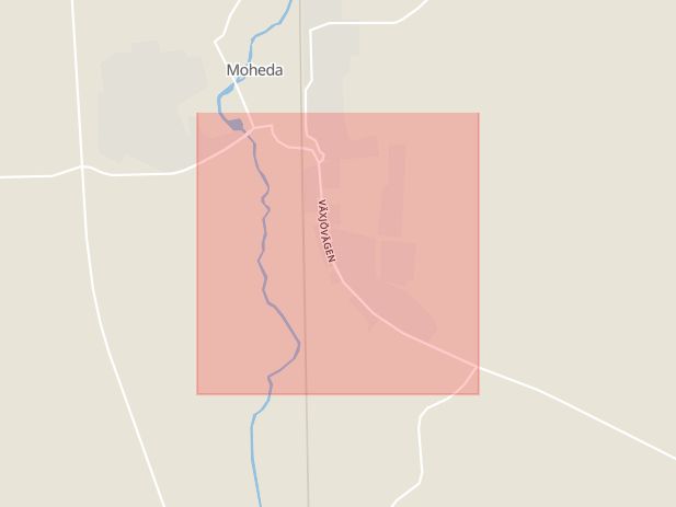 Karta som med röd fyrkant ramar in Moheda, Växjövägen, Alvesta, Kronobergs län