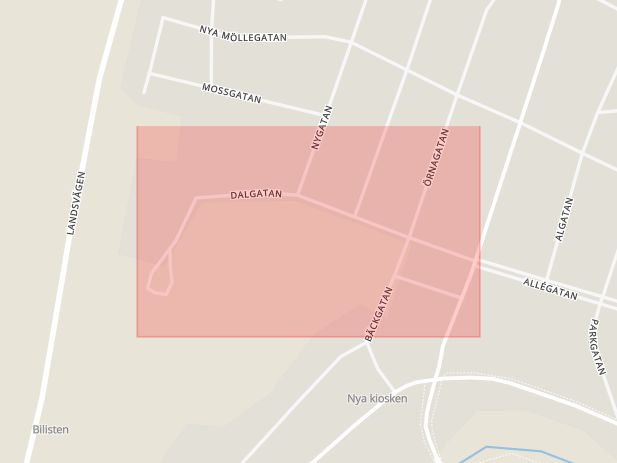 Karta som med röd fyrkant ramar in Hylte, Dalgatan, Halmstad, Hallands län