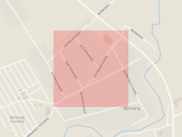 Karta som med röd fyrkant ramar in Varberg, Havsbadsvägen, Björkäng, Hallands län