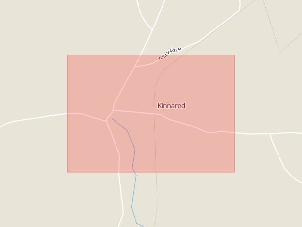 Karta som med röd fyrkant ramar in Kinnared, Hylte, Hallands län