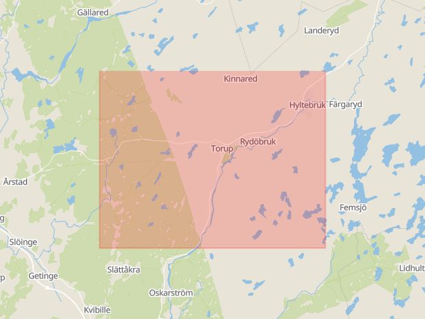 Karta som med röd fyrkant ramar in Torup, Halmstad, Hallands län