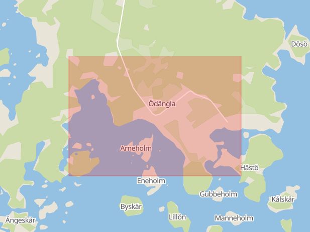 Karta som med röd fyrkant ramar in Ödängla, Mönsterås, Kalmar län