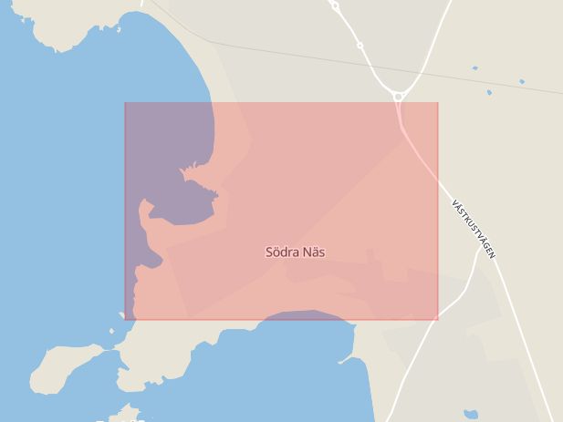Karta som med röd fyrkant ramar in Södra Näs, Varberg, Hallands län