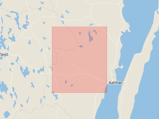 Karta som med röd fyrkant ramar in Långasjövägen, Emmaboda, Nybro, Kalmar län