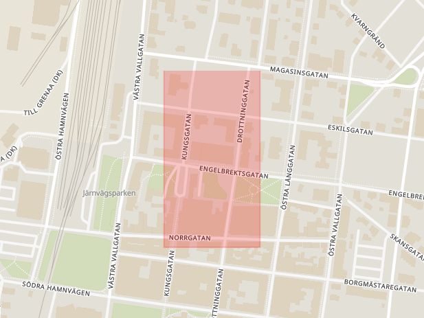 Karta som med röd fyrkant ramar in Varberg, Engelbrektsgatan, Halmstad, Hemmansvägen, Hallands län