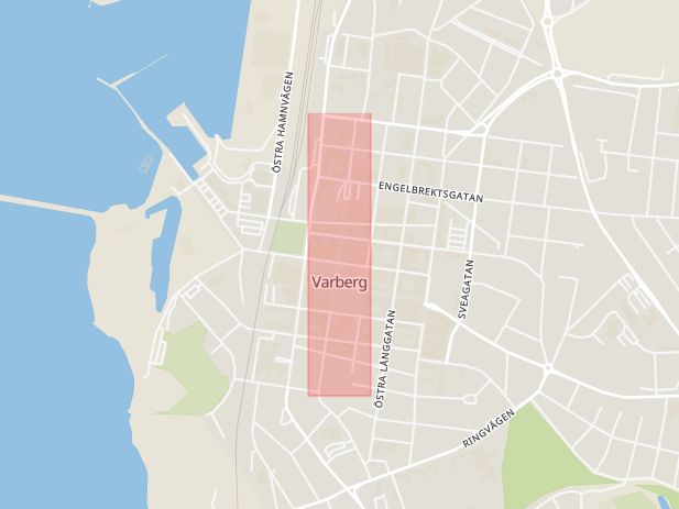 Karta som med röd fyrkant ramar in Varberg, Lyktan, Kungsgatan, Hallands län
