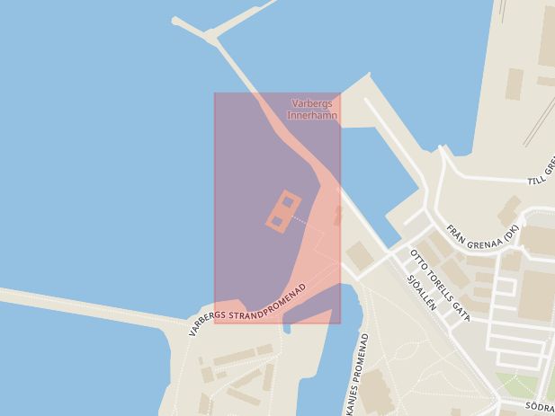 Karta som med röd fyrkant ramar in Laholm, Strandvägen, Mellbystrand, Varberg, Kallbadhuset, Falkenberg, Hallands län