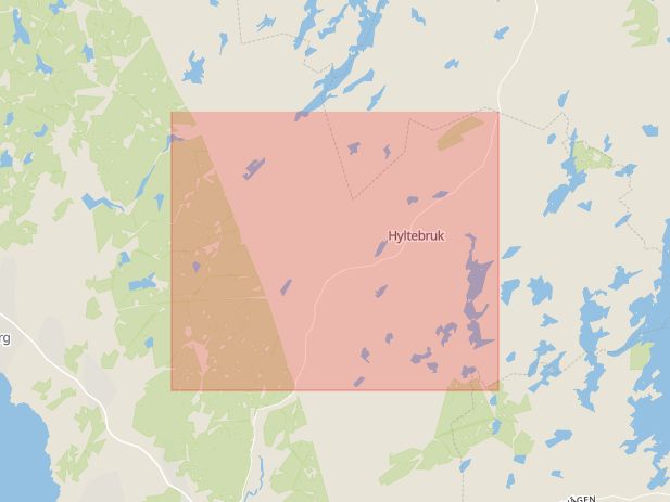 Karta som med röd fyrkant ramar in Kinnared, Hyltebruk, Amfrebo, Hylte, Hallands län