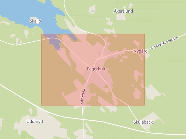 Karta som med röd fyrkant ramar in Fagerhult, Åseda, Högsby, Kalmar län