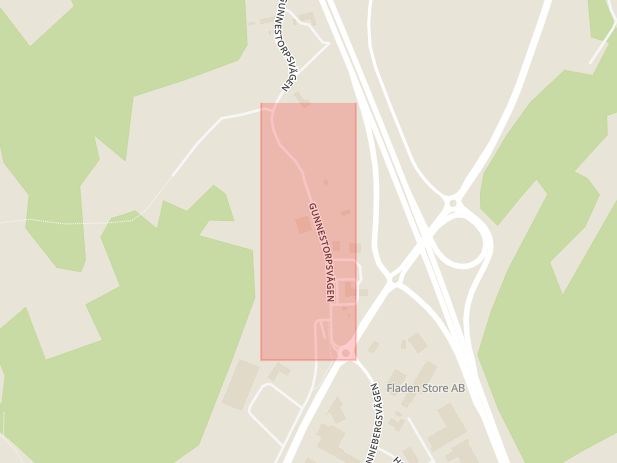 Karta som med röd fyrkant ramar in Gunnestorpsvägen, Varberg, Lasarettsvägen, Halmstad, Hallands län