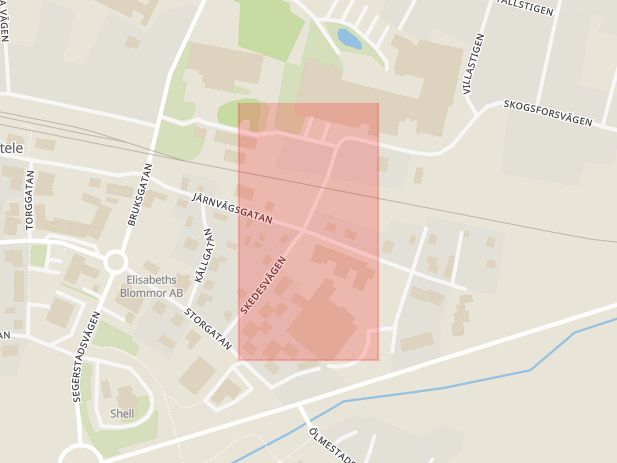Karta som med röd fyrkant ramar in Järnvägsgatan, Skedesvägen, Reftele, Gislaved, Jönköpings län