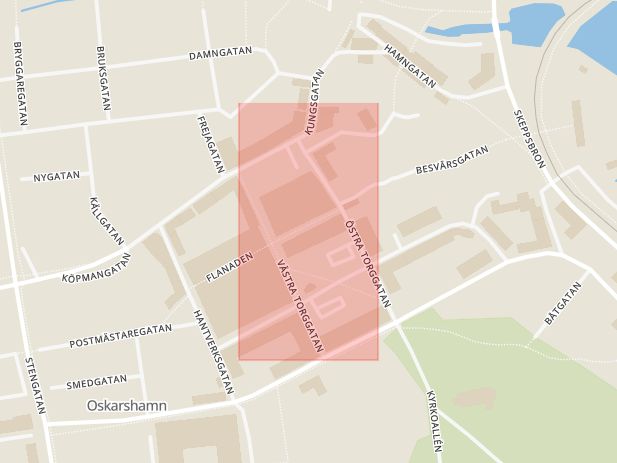 Karta som med röd fyrkant ramar in Flanaden, Oskarshamn, Kalmar län