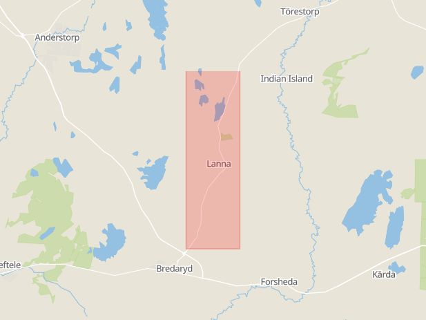 Karta som med röd fyrkant ramar in Kulltorpsvägen, Lanna, Värnamo, Jönköpings län