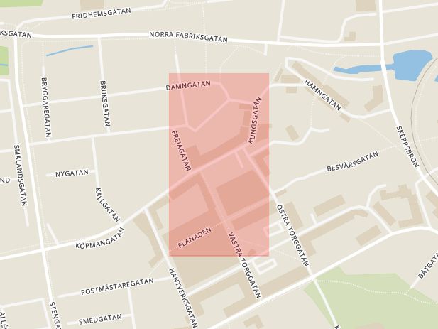 Karta som med röd fyrkant ramar in Lilla Torget, Oskarshamn, Kalmar län