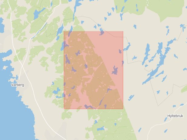 Karta som med röd fyrkant ramar in Ullared, Varberg, Hallands län
