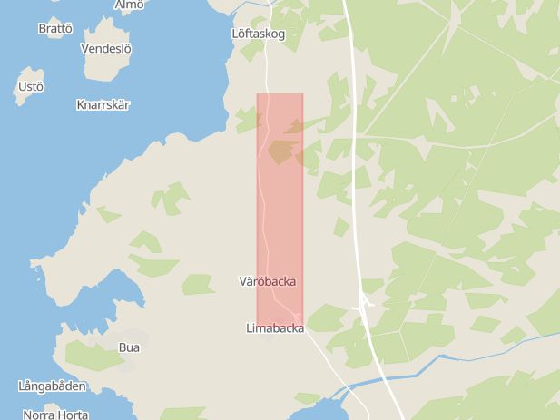 Karta som med röd fyrkant ramar in Varbergsvägen, Väröbacka, Varberg, Hallands län
