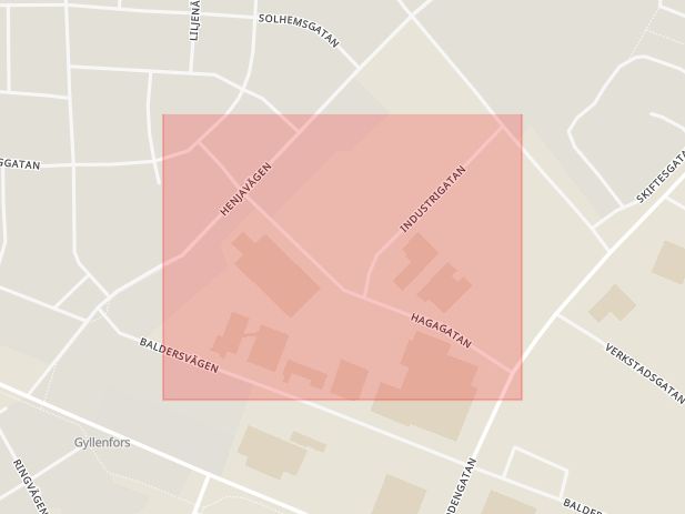 Karta som med röd fyrkant ramar in Hagagatan, Gislaved, Jönköpings län
