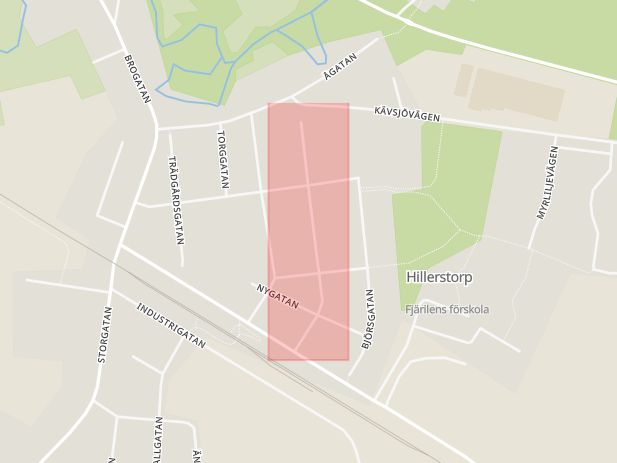 Karta som med röd fyrkant ramar in Skolgatan, Hillerstorp, Värnamo, Gnosjö, Jönköpings län