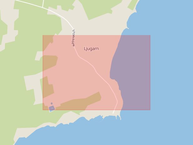 Karta som med röd fyrkant ramar in Ljugarn, Gotland, Gotlands län